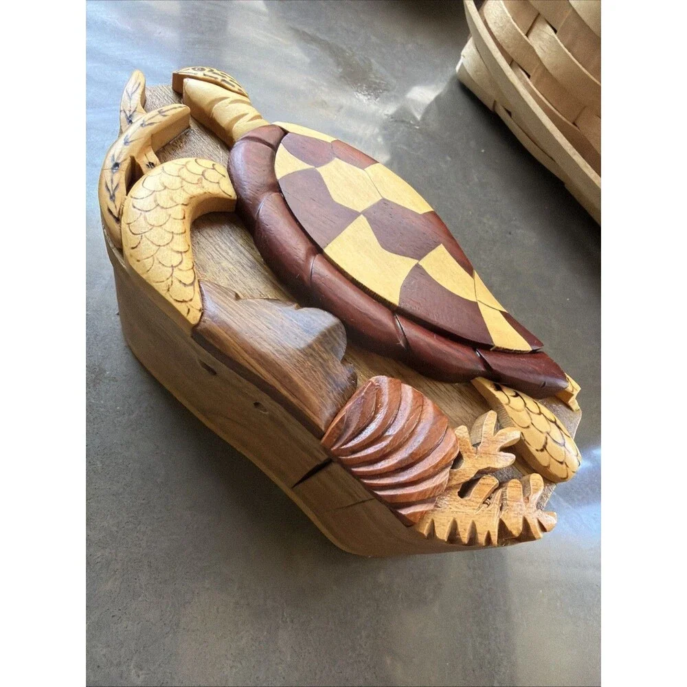 Island Wood Collections Sea Turtle  - Secret Wooden Puzzle Box